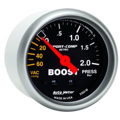 AutoMeter Products 3303-M Gauge; Vac/Boost; 2 1/16in.; 60cmHg-2.0BAR; Mechanical; Sport-Comp