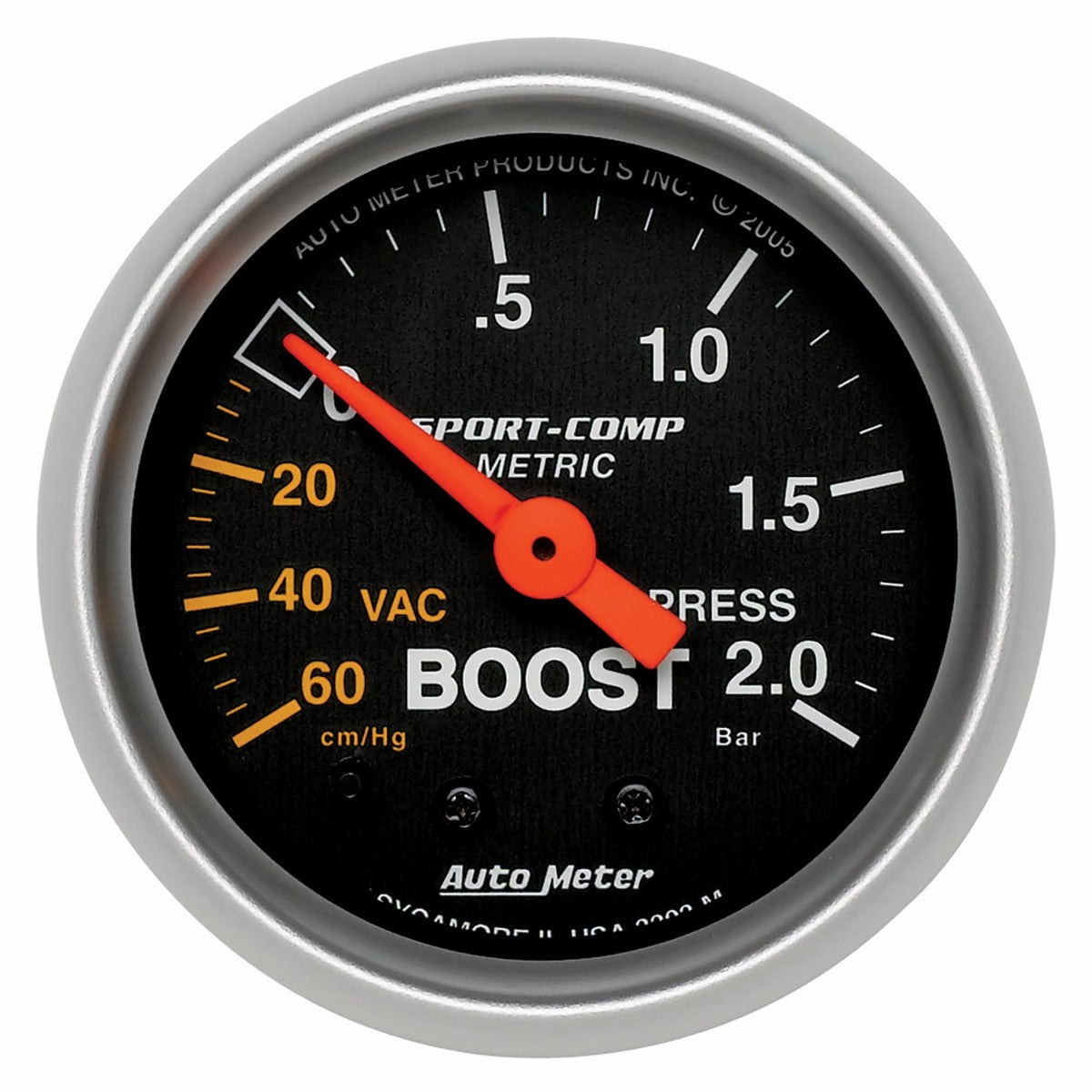 AutoMeter Products 3303-M Gauge; Vac/Boost; 2 1/16in.; 60cmHg-2.0BAR; Mechanical; Sport-Comp