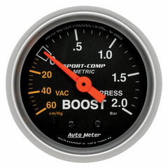 AutoMeter Products 3303-M Gauge; Vac/Boost; 2 1/16in.; 60cmHg-2.0BAR; Mechanical; Sport-Comp