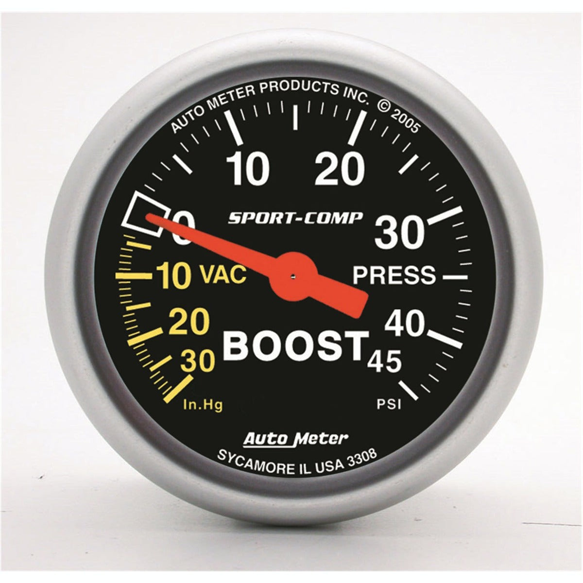 AutoMeter Products 3308 Gauge; Vac/Boost; 2 1/16in.; 30inHg-45psi; Mechanical; Sport-Comp