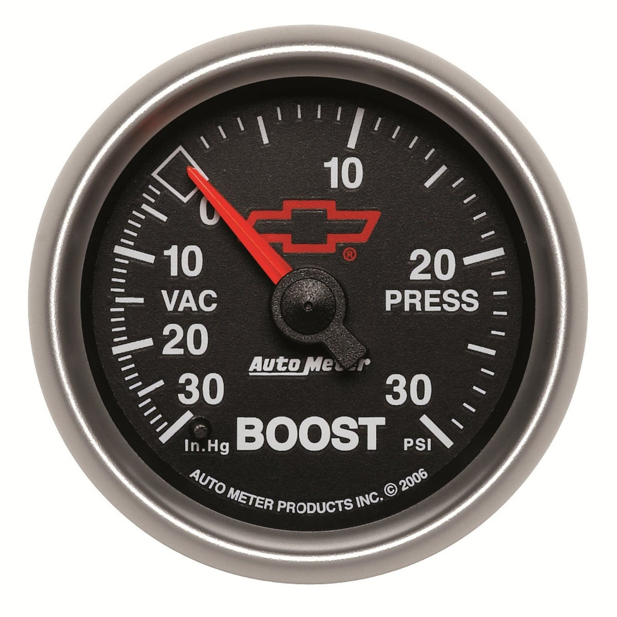 AutoMeter Products 3603-00406 2-1/16 Boost Vac 30 In Hg/30 PSI Mech, GM Red Bowtie