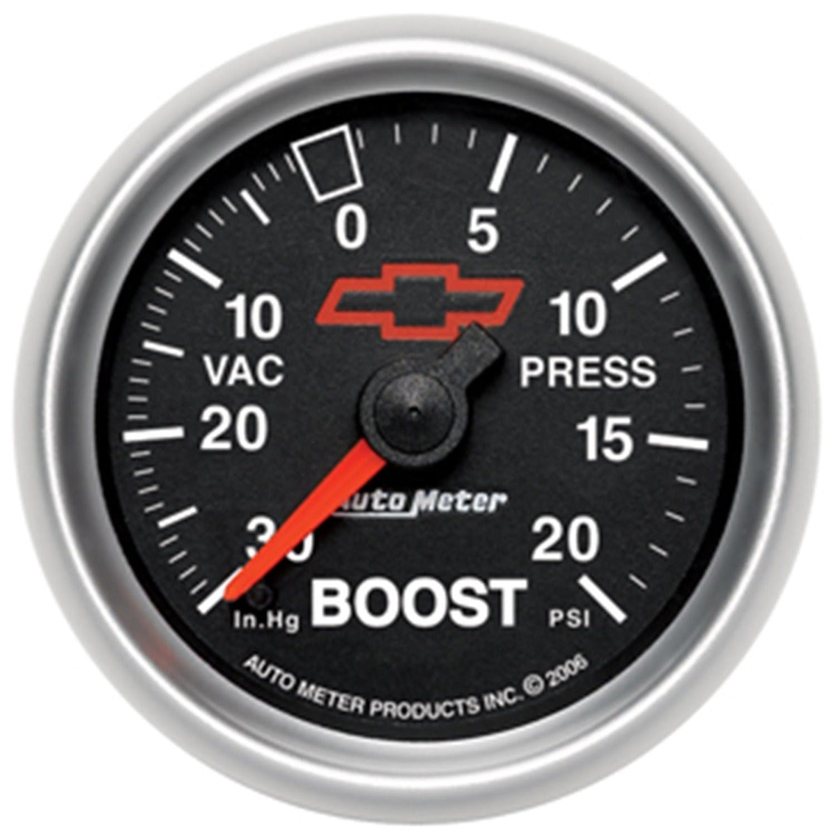 AutoMeter Products 3607-00406 2-1/16 Boost Vac 30 In Hg/20 PSI Mech, GM Red Bowtie