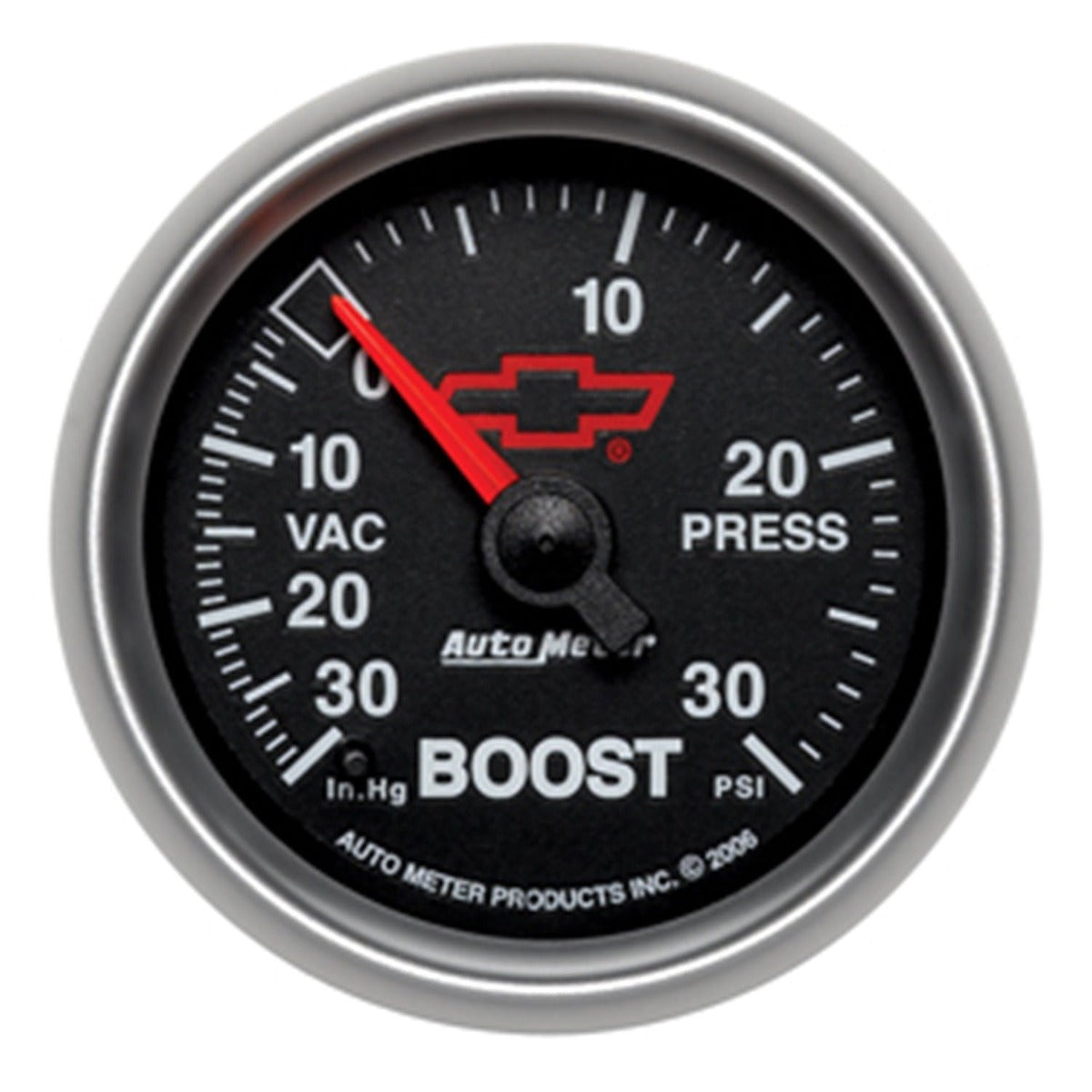 AutoMeter Products 3659-00406 2-1/16 Boost Vac 30 In Hg/30 PSI Elec, GM Red Bowtie
