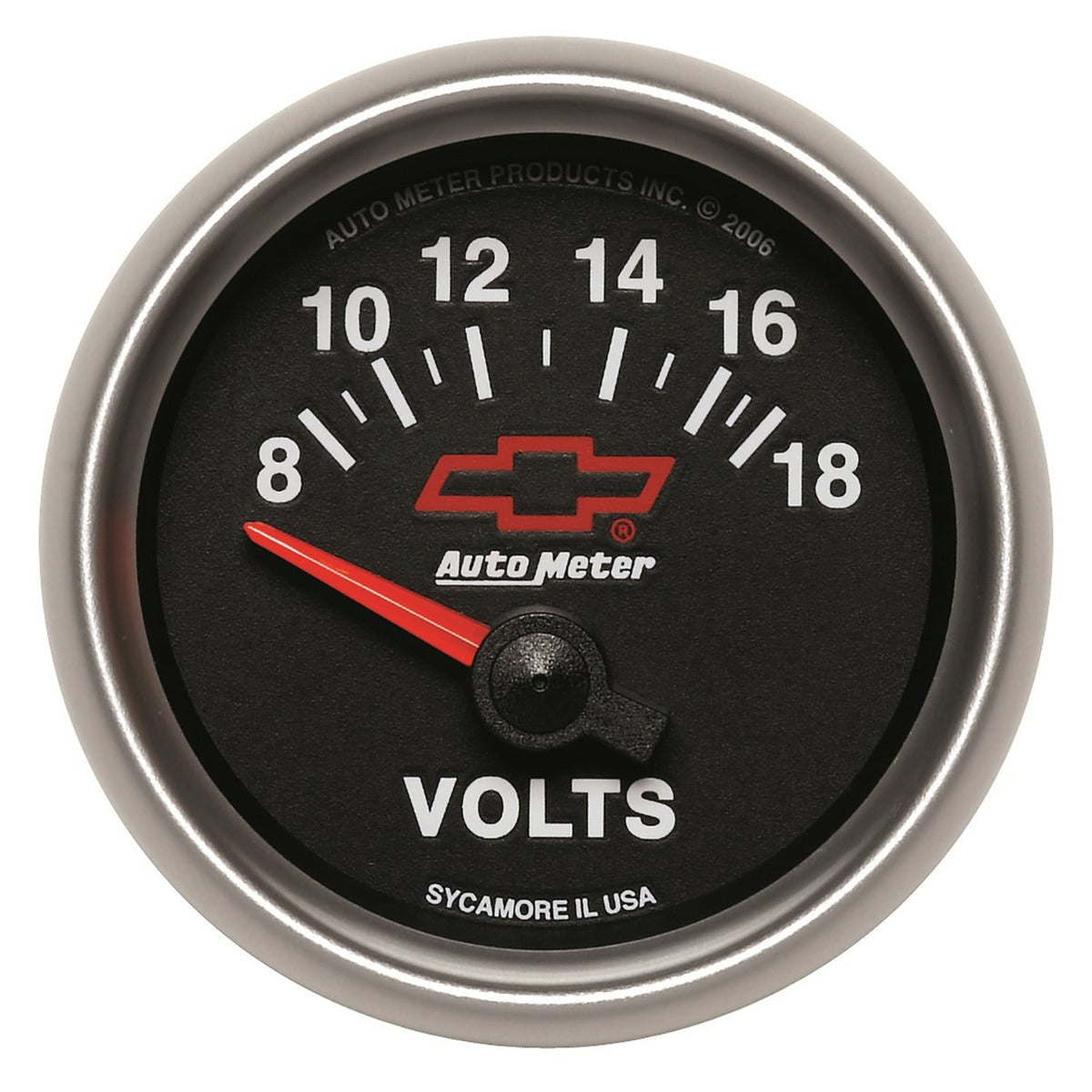 AutoMeter Products 3692-00406 2-1/16 Voltmeter 8 18v Short Sweep Elec, GM Red Bowtie