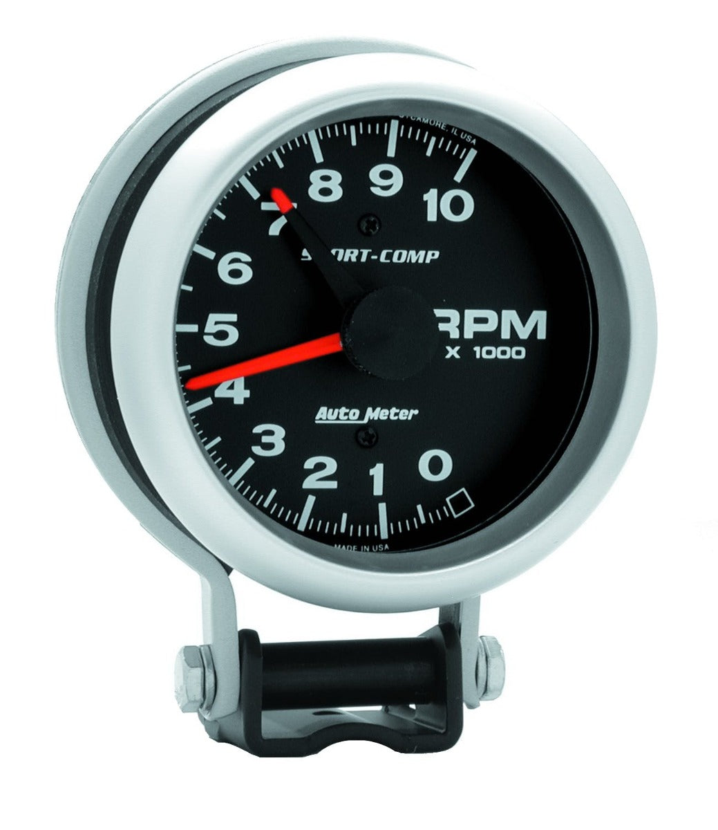 AutoMeter Products 3700 Gauge; Tachometer; 3 3/4in.; 10k RPM; Pedestal w/Red Line; Sport-Comp