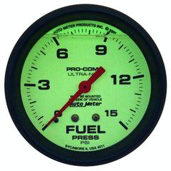 AutoMeter Products 4211 2-5/8 Fuel Pressure Gauge, 0-15 PSI, LFG, Ultra-Nite