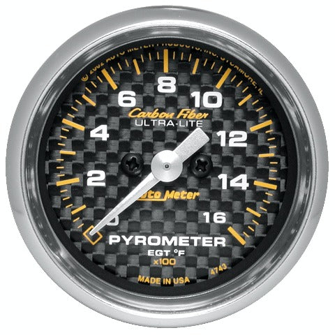AutoMeter Products 4744 GAUGE; PYROMETER (EGT); 2 1/16in.; 1600? F; STEPPER MOTOR; CARBON FIBER