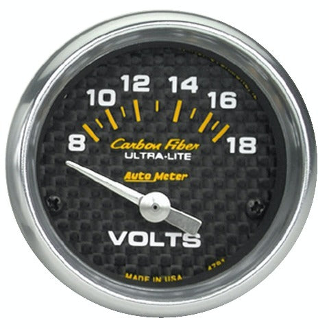 AutoMeter Products 4791 GAUGE; VOLTMETER; 2 1/16in.; 18V; ELECTRIC; CARBON FIBER