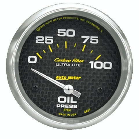 AutoMeter Products 4827 Gauge; Oil Pressure; 2 5/8in.; 100psi; Electric; Carbon Fiber