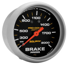 AutoMeter Products 5426 Gauge; Brake Press; 2 5/8in.; 2000psi; Liquid Filled Mech; Pro-Comp