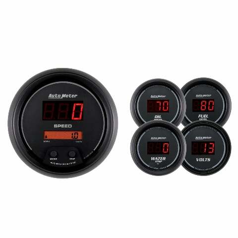 AutoMeter Products 6300 Gauge Kit; 5 pc.; 3 3/8in./2 1/16in.; Elec. Speedo.; Digital; Black Dial w/Red L
