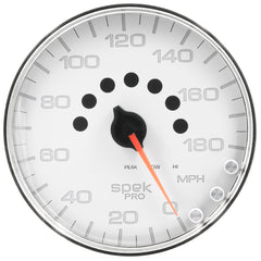 AutoMeter Products 5 in. SPEEDOMETER, 0-180 MPH, SPEK-PRO, WHITE/CHROME PN. P23011