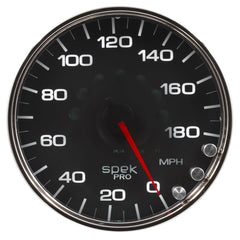 AutoMeter Products P23031 Spek Pro Speedometer Gauge, Electric Programmable Black/Chrome 5, 180 MPH