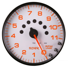 AutoMeter Products P23912 Spek Pro Tachometer Gauge, 5, 11K RPM, with Shift Light White/Black
