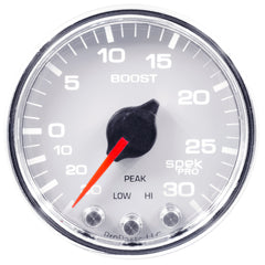 AutoMeter Products 2-1/16 in. BOOST/VACUUM, 30 IN HG/30 PSI, SPEK-PRO, WHITE/CHROME PN. P30211