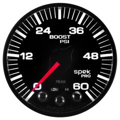 AutoMeter Products P304328 Spek Pro 2-1/16in Boost, 0-60 PSI, Black Dial, Black Bezel