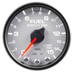 AutoMeter Products 2-1/16 in. FUEL PRESSURE, 0-15 PSI, SPEK-PRO, SILVER/BLACK PN. P31522
