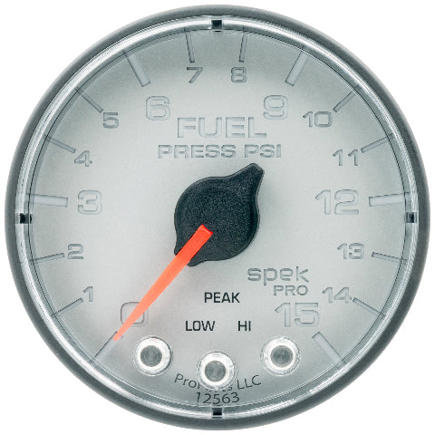 AutoMeter Products 2-1/16 in. FUEL PRESSURE, 0-15 PSI, SPEK-PRO, SILVER/BLACK PN. P315228