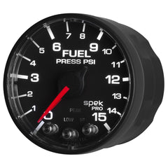 AutoMeter Products P315328 Spek Pro 2-1/16in Fuel Pressure, 0-15 PSI, Black Dial, Black Bezel