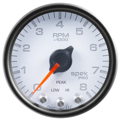 AutoMeter Products P33412 Tach 2in. 8k RPM w Shift Light/Pk Mem Wht/Blk Spek