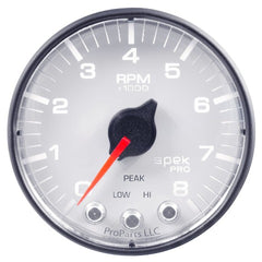 AutoMeter Products P334128 Tach 2in. 8k RPM w Shift Light/Pk Mem Wht/Blk Spek