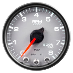 AutoMeter Products 2-1/16 in. IN-DASH TACHOMETER, 0-8,000 RPM, SPEK-PRO, SILVER/BLACK PN. P33422