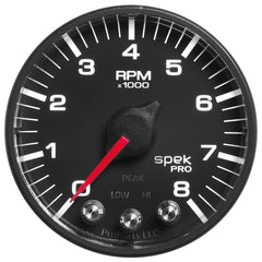 AutoMeter Products P334328 Tach 2in. 8k RPM w Shift Light/Pk Mem Blk/Blk Spek