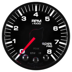 AutoMeter Products P334328 Tach 2in. 8k RPM w Shift Light/Pk Mem Blk/Blk Spek