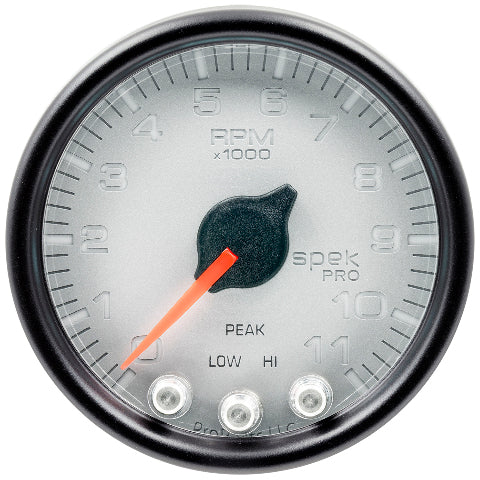 AutoMeter Products 2-1/16 in. IN-DASH TACHOMETER, 0-11,000 RPM, SPEK-PRO, SILVER/BLACK PN. P33622