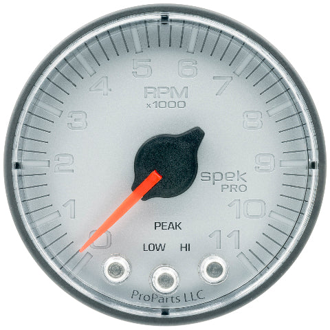 AutoMeter Products 2-1/16 in. IN-DASH TACHOMETER, 0-11,000 RPM, SPEK-PRO, SILVER/BLACK PN. P336228