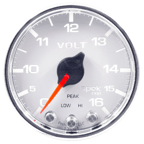 AutoMeter Products 2-1/16 in. VOLTMETER, 0-16V, SPEK-PRO, WHITE/CHROME PN. P34411