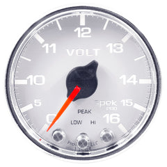 AutoMeter Products 2-1/16 in. VOLTMETER, 0-16V, SPEK-PRO, WHITE/CHROME PN. P34411