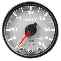 AutoMeter Products 2-1/16 in. VOLTMETER, 0-16V, SPEK-PRO, SILVER/BLACK PN. P34422