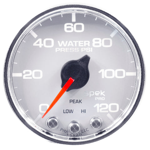 AutoMeter Products 2-1/16 in. WATER PRESSURE, 0-120 PSI, SPEK-PRO, WHITE/CHROME PN. P34511