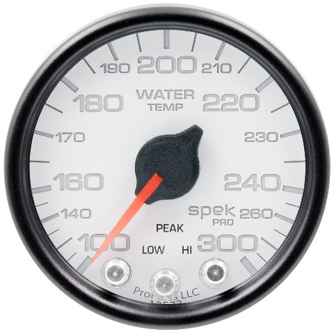 AutoMeter Products P34612 WTmp; 2in.; 300? F; Stepper Motor w/Peak/Warn; Wht/Blk; Spek