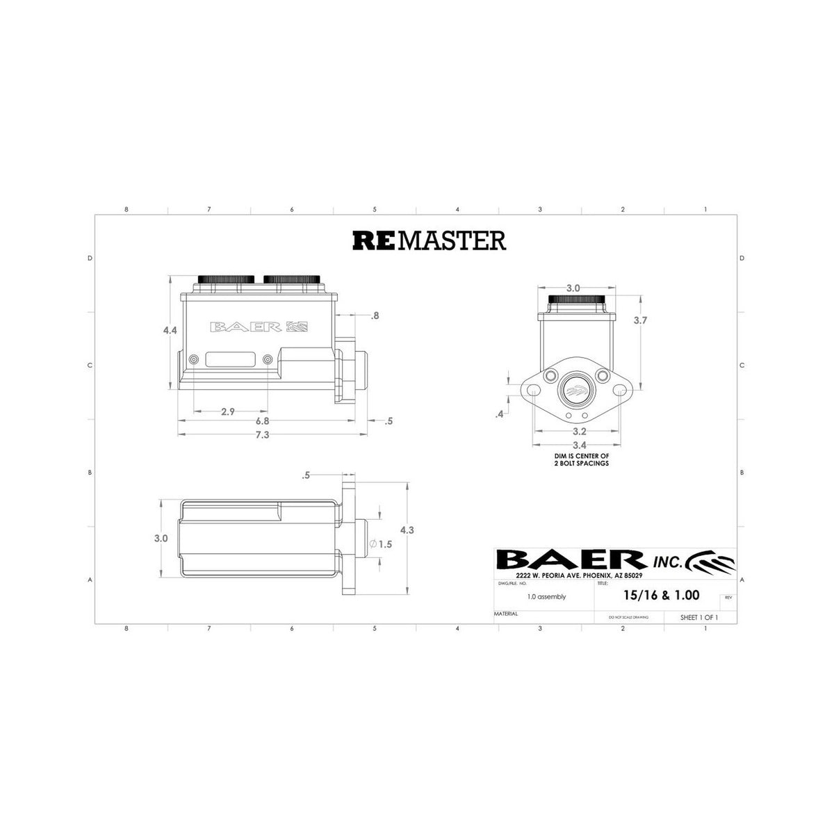 Baer Brake Systems Brake Master Cylinder PN. 6805201RP