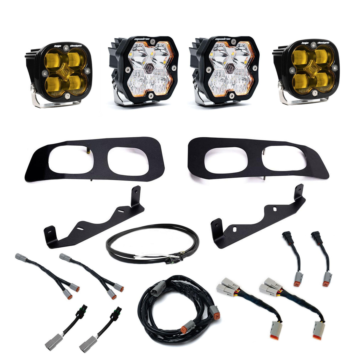 Baja Designs Squadron 2.0 Sport/Squadron SAE Dual Fog Pocket Light Kit, Multi-Pattern, Baja Amber, Upfitter Wiring for Ford 2023-26 F-250/350 Super Duty 44-0032-UP