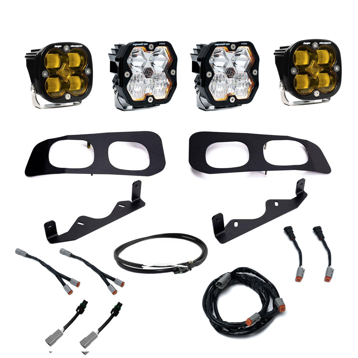 Baja Designs Squadron 2.0 Pro/Squadron SAE Dual Fog Pocket Light Kit, Multi-Pattern, Baja Amber, Upfitter Wiring for Ford 2023-26 F-250/350 Super Duty 44-0034-UP