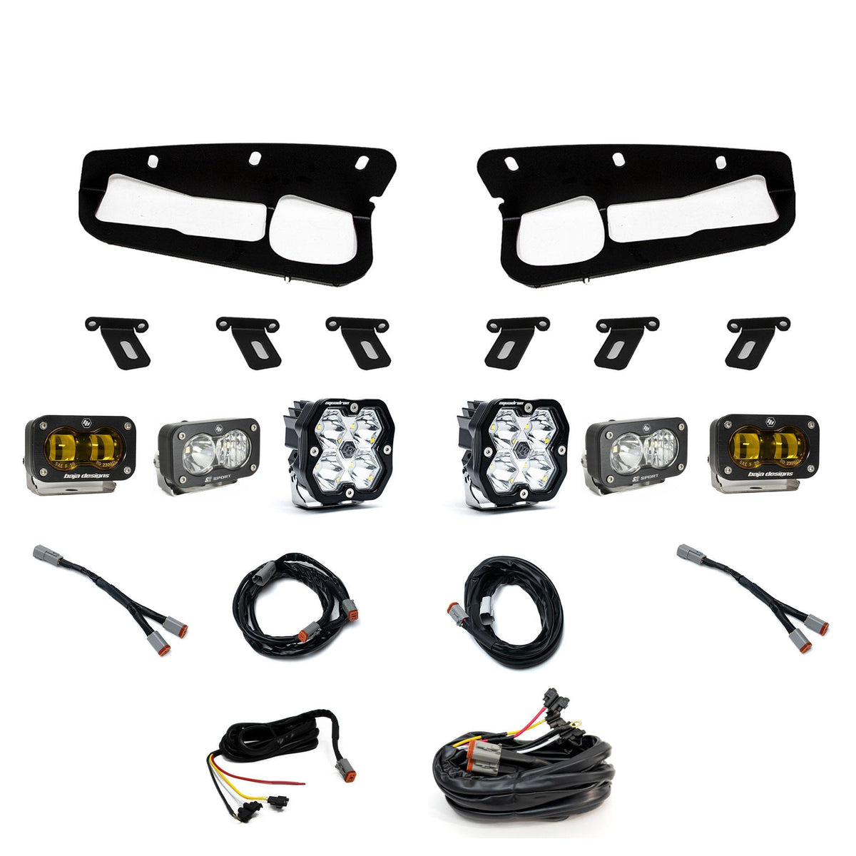 Baja Designs Squadron 2.0 Sport/S2 Sport/S2 SAE Sportsman Fog Pocket Light Kit, Multi-Pattern/SAE Fog, Baja Amber, Upfitter Wiring for Ford 2021-26 Bronco, 2022-24 Bronco Raptor, with Steel Bumper 44-0083-UP