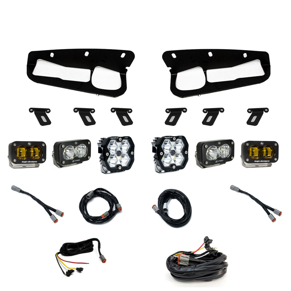 Baja Designs Squadron 2.0 Pro/S2 Pro/S2 SAE Pro Fog Pocket Light Kit, Multi-Pattern/SAE Fog, Baja Amber, Upfitter Wiring for Ford 2021-26 Bronco, 2022-24 Bronco Raptor, with Steel Bumper 44-0084-UP