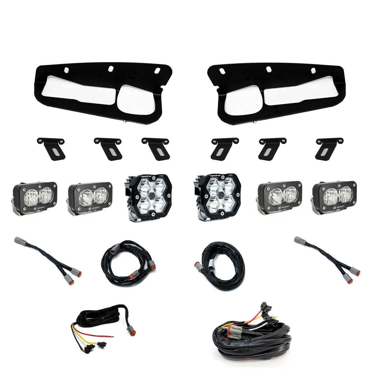 Baja Designs Squadron 2.0 Pro/Dual S2 Sport Fog Pocket Light Kit, Multi-Pattern, Clear, Upfitter Wiring for Ford 2021-26 Bronco, 2022-24 Bronco Raptor, with Steel Bumper 44-0085-UP
