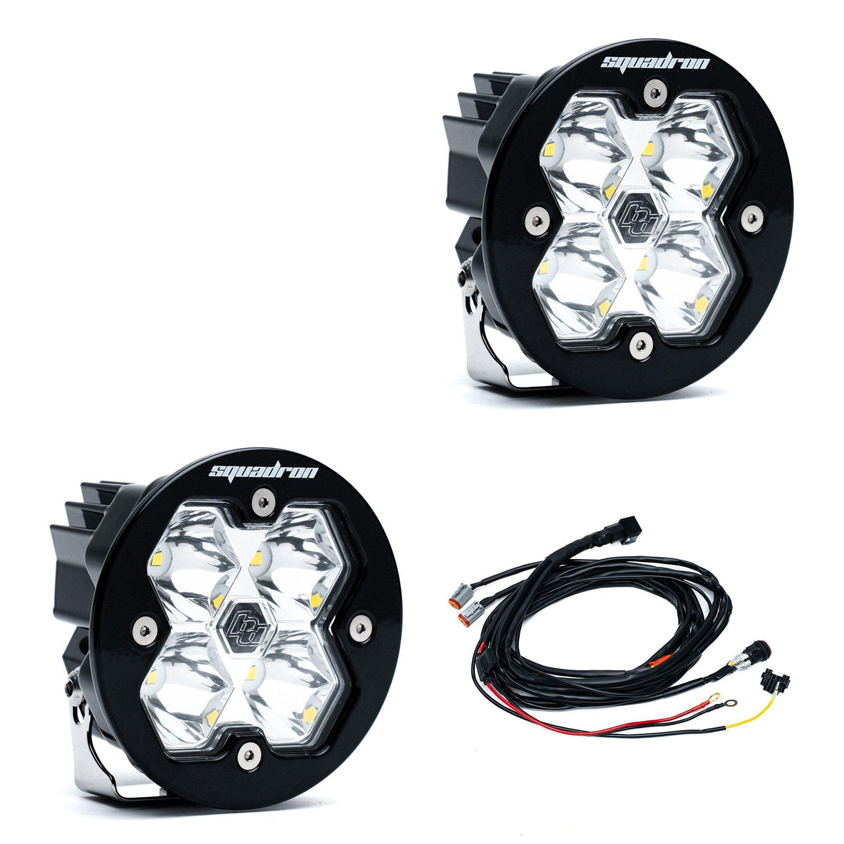 Baja Designs Squadron-R 2.0 Sport Black LED Auxiliary Light Pod Pair, with Harness, Spot, Clear 58-7801-2