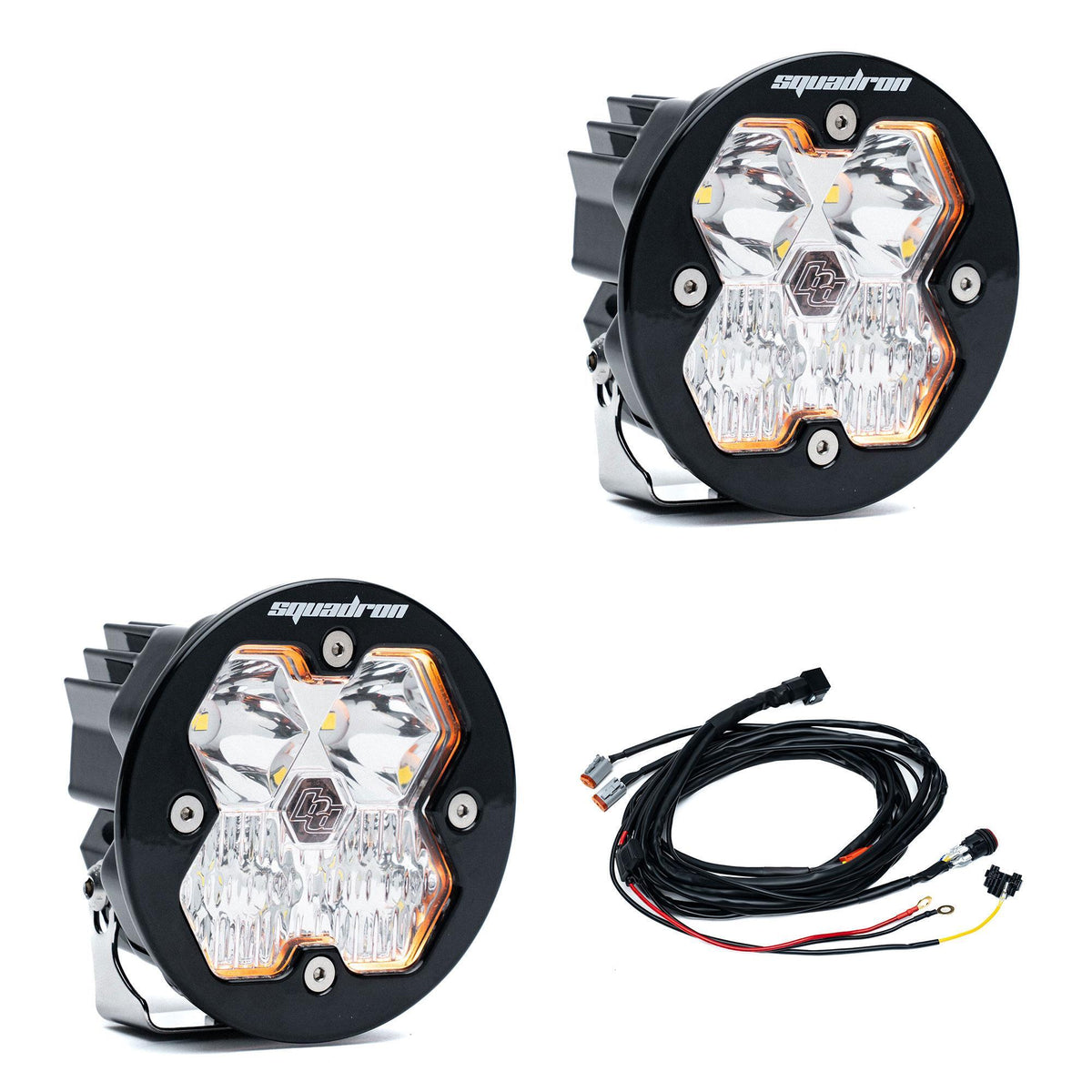 Baja Designs Squadron-R 2.0 Sport Black LED Auxiliary Light Pod Pair, with Harness, Driving/Combo, Clear 58-7803-2