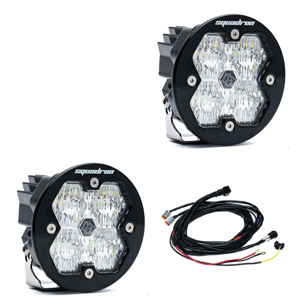 Baja Designs Squadron-R 2.0 Sport Black LED Auxiliary Light Pod Pair, with Harness, Wide Cornering, Clear 58-7805-2