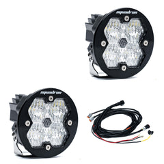 Baja Designs Squadron-R 2.0 Sport Black LED Auxiliary Light Pod Pair, with Harness, Wide Cornering, Clear 58-7805-2