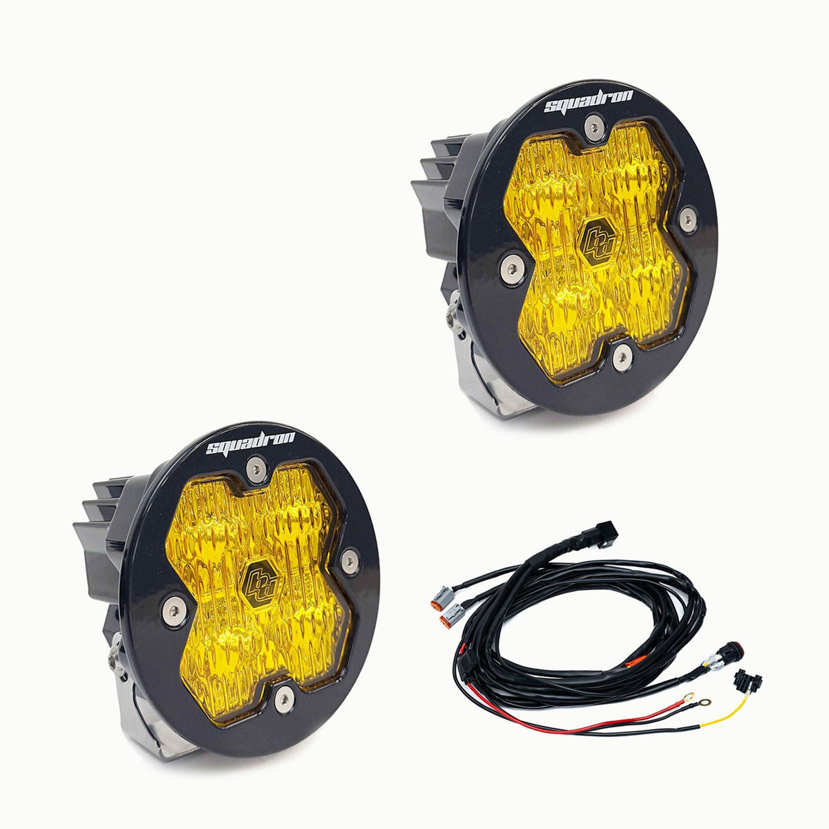 Baja Designs Squadron-R 2.0 Sport Black LED Auxiliary Light Pod Pair, with Harness, Wide Cornering, Baja Amber 58-7815-2