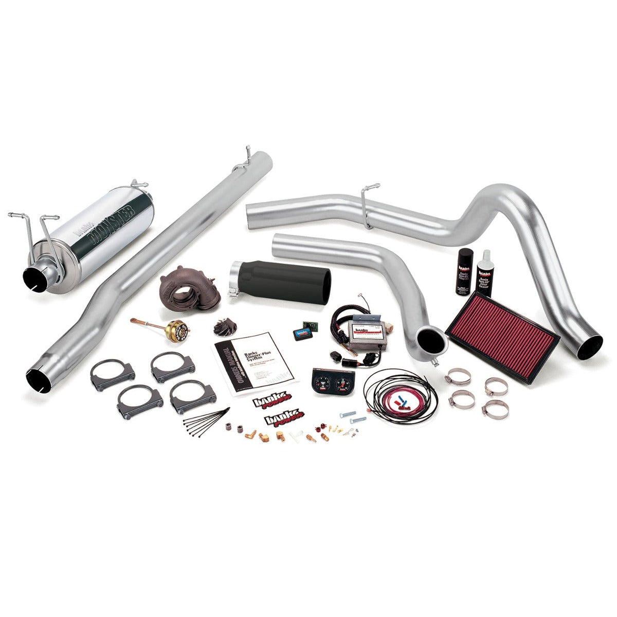 Banks Power 47536-B Stinger-Plus System; Single Exh; S/S-Black Tip-1999 1/2 Ford 7.3L F250/350; Auto