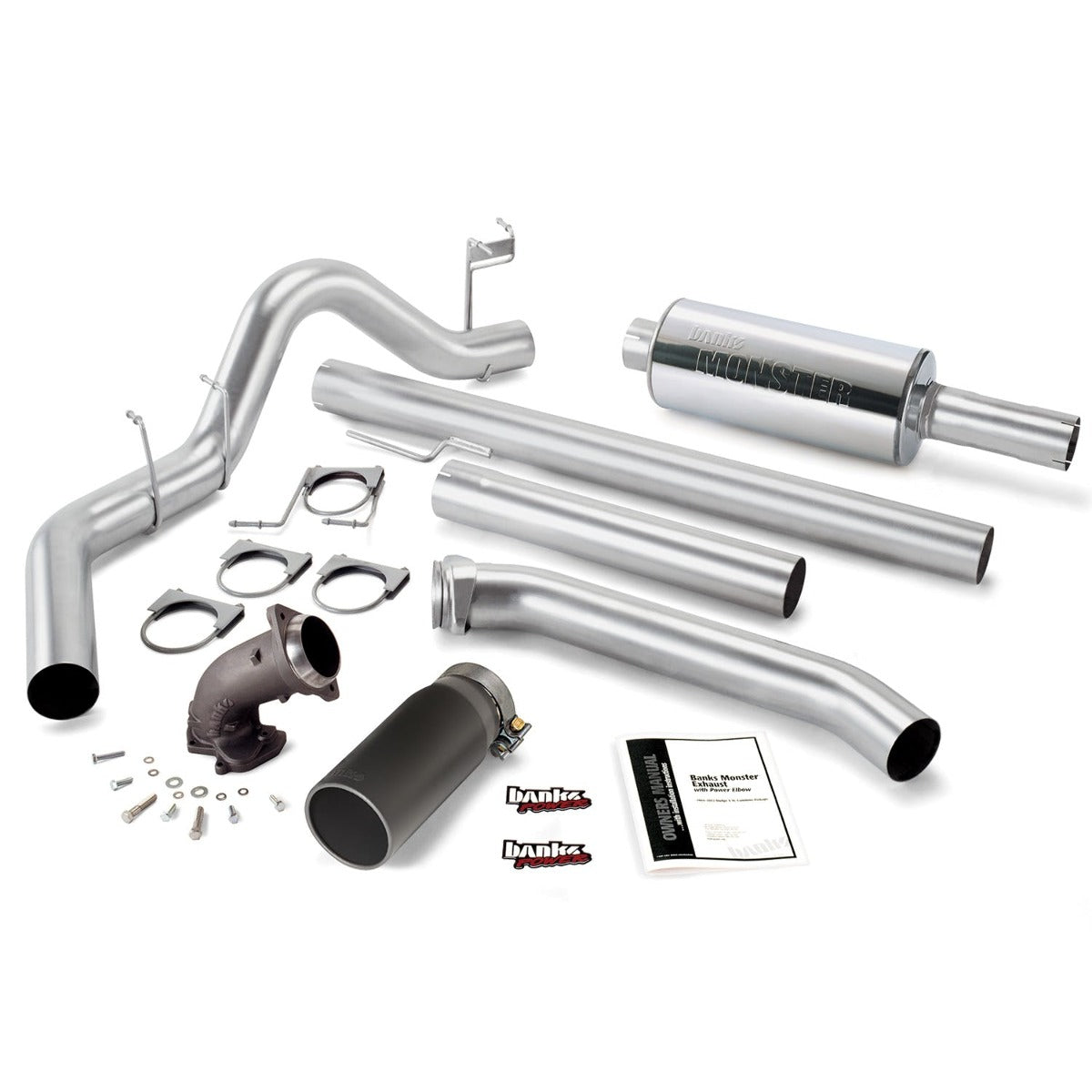 Banks Power 48638-B Monster Exhaust W/Power Elbow; S/S-Black Tip-1998-02 Dodge 5.9L Ext Cab