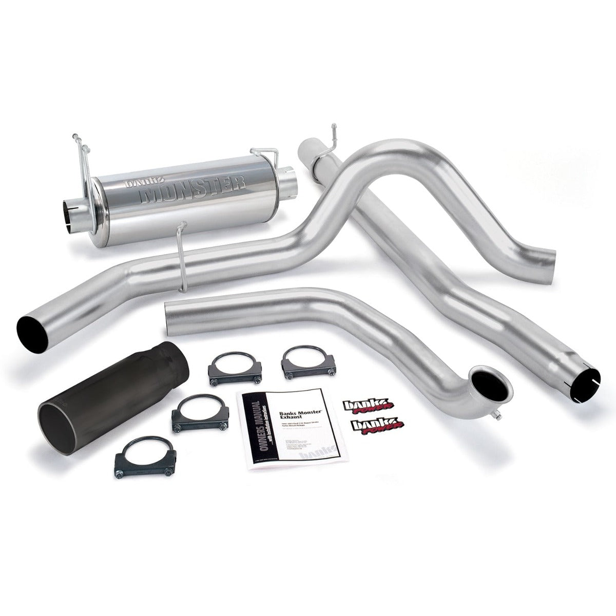 Banks Power 48656-B Monster Exhaust System; S/S-Black Tip-1999-03 Ford 7.3L; W/O Cat Conv