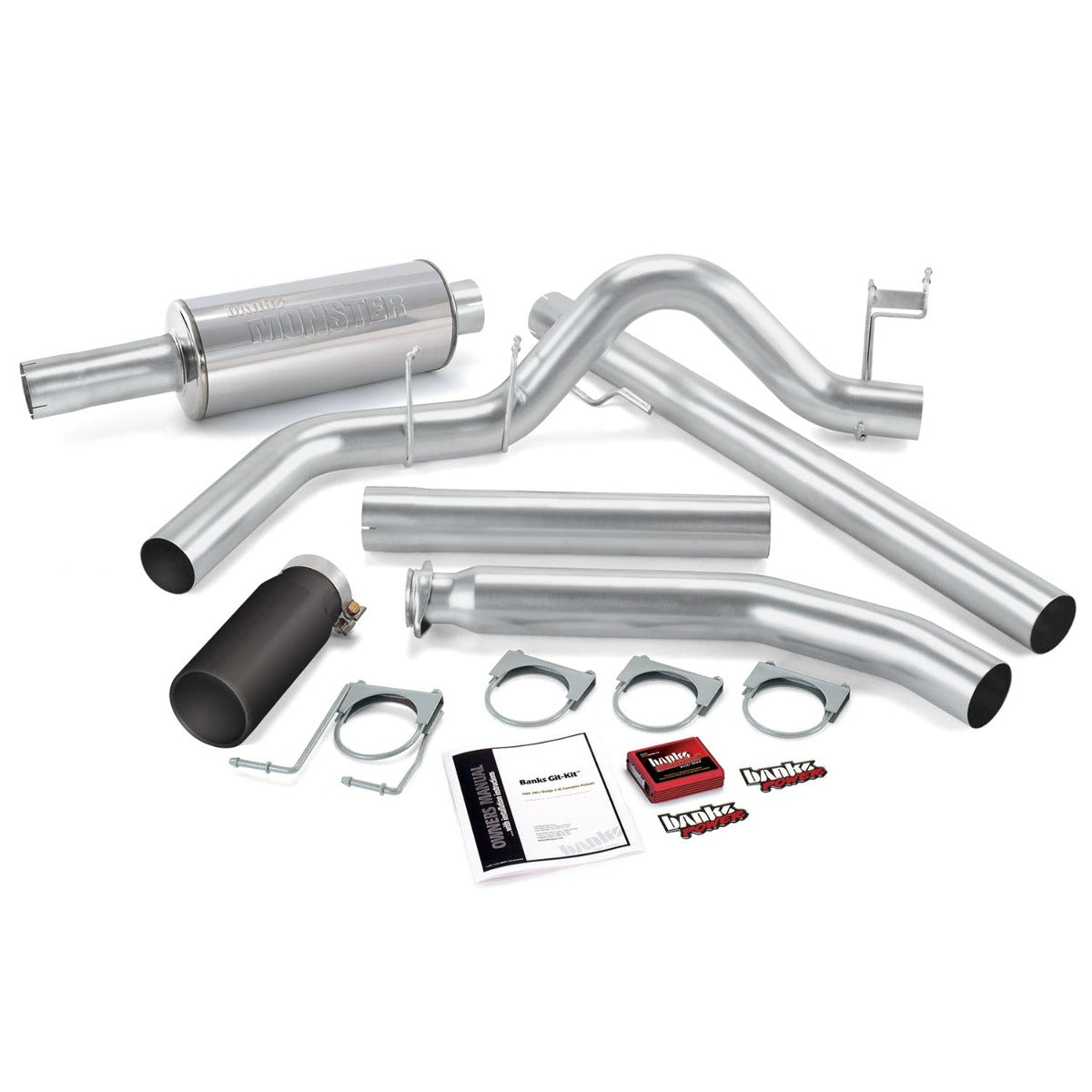 Banks Power 49358-B Git-Kit; Single Exh; S/S-Black Tip-1998-00 Dodge 5.9L; Ext Cab